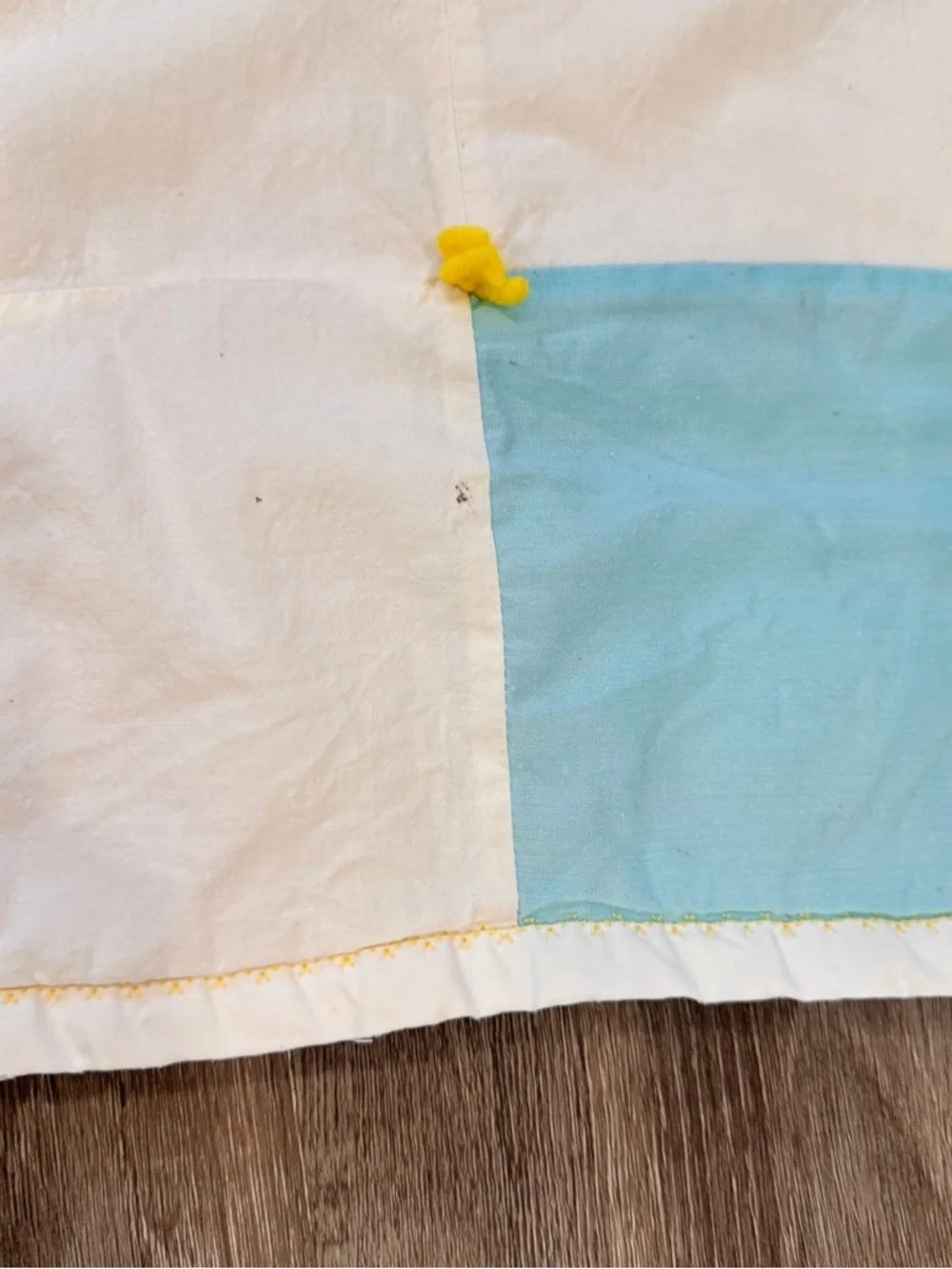 Vintage Handmade Patchwork Quilt White, Blue & Yellow Tattered Country